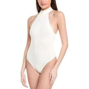 Happily Grey Women's‎ Halter Neck Ribbed Sleeveless Bodysuit in White Large $39